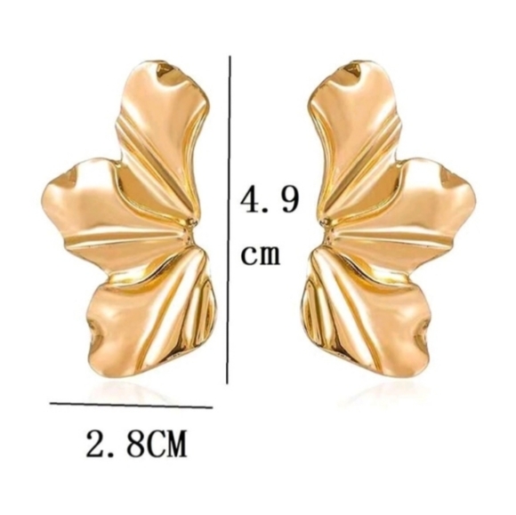 Anthropologie Molten Minimalist Asymetrical Floral Gold Earrings - Picture 3 of 5